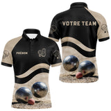 Polo Pétanque Noir Beige - Design Sportif Boules - Polo Homme
