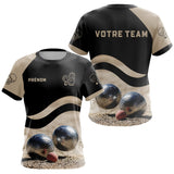Polo Pétanque Noir Beige - Design Sportif Boules - T-Shirt Femme