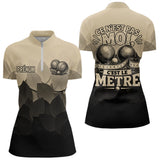 Polo Pétanque Noir Beige Drôle Personnalisé - Accessoire Tournoi - Polo Zippé Femme