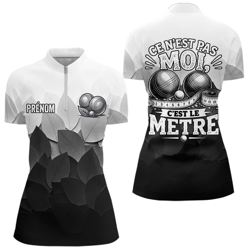 Polo Pétanque Noir Blanc Drôle Personnalisé - Accessoire Tournoi - Polo Zippé Femme