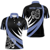 Polo Pétanque Noir Bleu Boules - Prénom & Équipe - Polo Homme