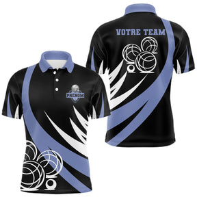 Polo Pétanque Noir Bleu Boules - Prénom & Équipe - Polo Homme