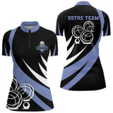 Polo Pétanque Noir Bleu Boules - Prénom & Équipe - Polo Zippé Femme