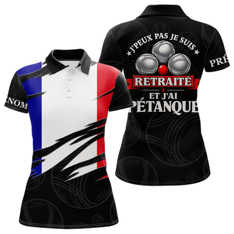 Polo Pétanque Noir Drapeau Français- J'peux Pas Je Suis Retraité - Polo Femme
