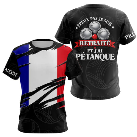 Polo Pétanque Noir Drapeau Français- J'peux Pas Je Suis Retraité - T-Shirt Femme
