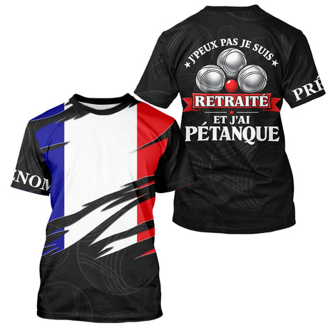 Polo Pétanque Noir Drapeau Français- J'peux Pas Je Suis Retraité - T-Shirt Homme