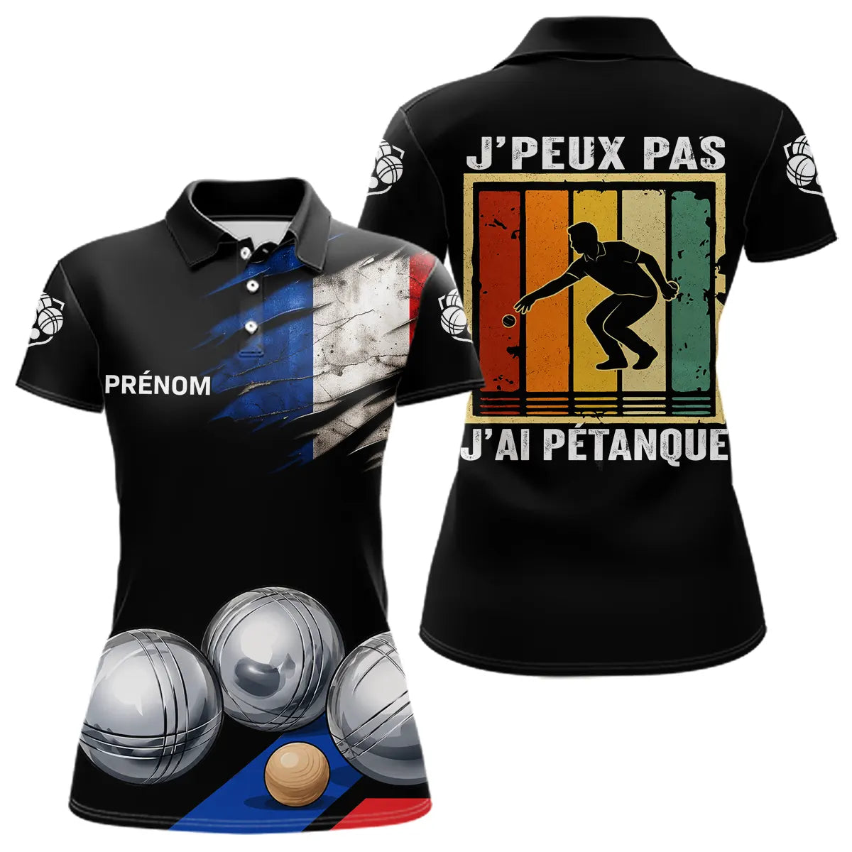 Polo Pétanque Noir Homme Femme - J'Ai Pétanque Drapeau Français - Polo Femme