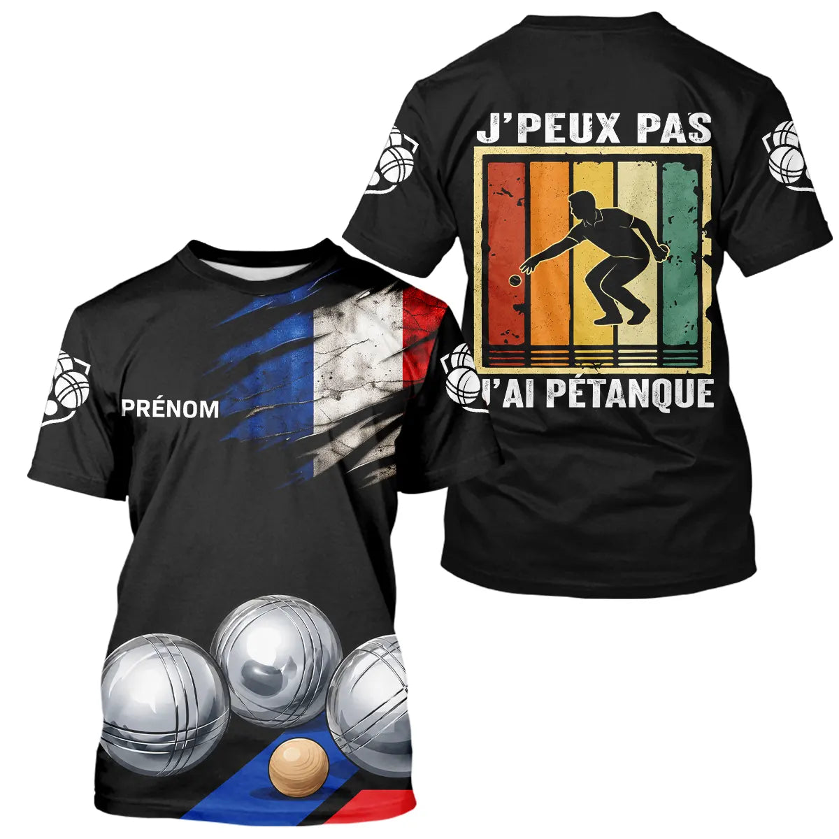 Polo Pétanque Noir Homme Femme - J'Ai Pétanque Drapeau Français - T-Shirt Homme
