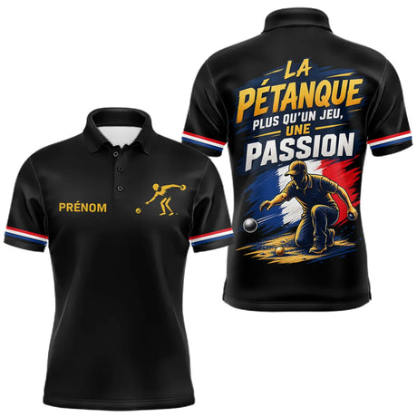 Polo Pétanque Noir Homme Femme - Passion Drapeau Français - Polo Homme
