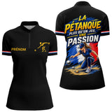 Polo Pétanque Noir Homme Femme - Passion Drapeau Français - Polo Zippé Femme