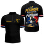 Polo Pétanque Noir Homme Femme - Passion Drapeau Français - Polo Zippé Homme