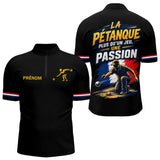 Polo Pétanque Noir Homme Femme - Passion Drapeau Français - Polo Zippé Homme