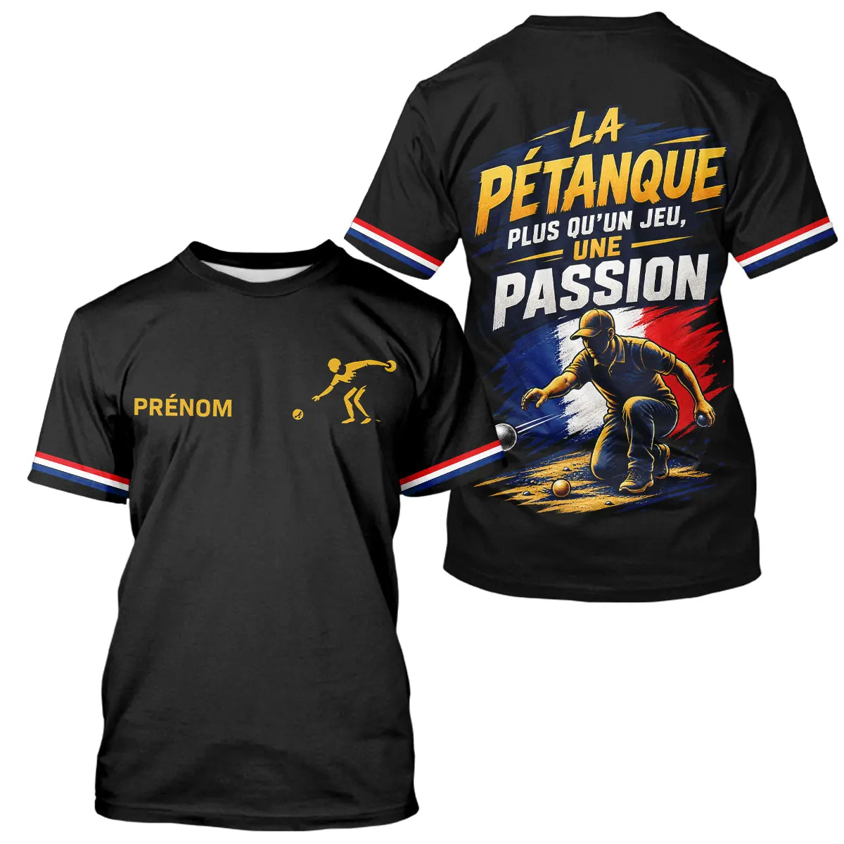 Polo Pétanque Noir Homme Femme - Passion Drapeau Français - T-Shirt Homme