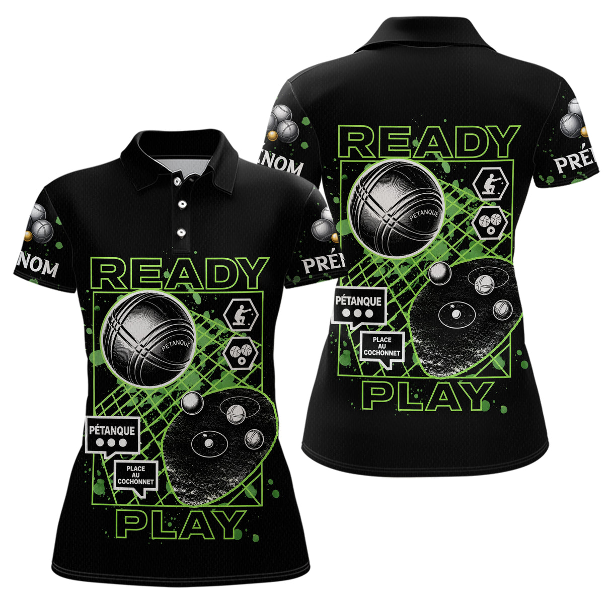 Polo Pétanque Noir Personnalisé - Collection Ready & Play - Polo Femme
