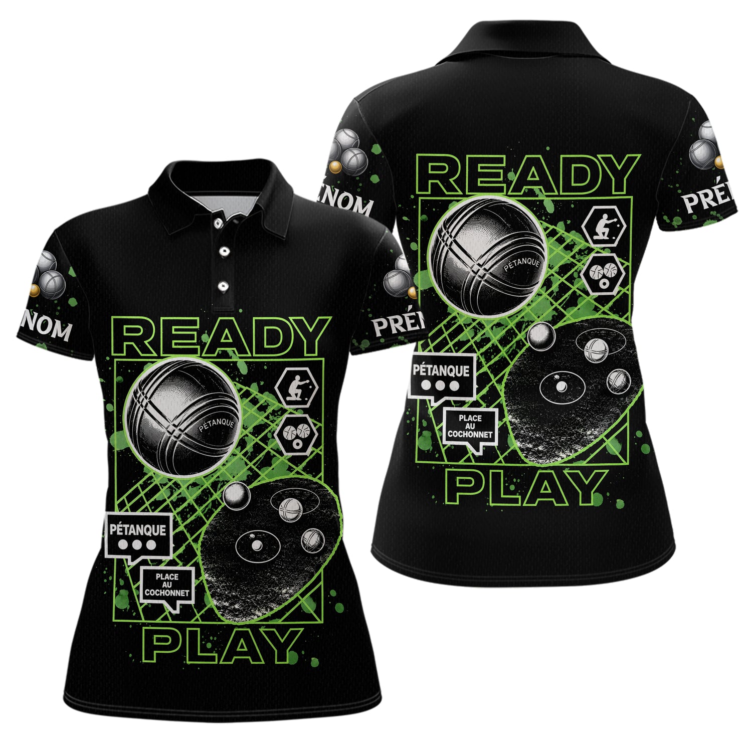 Polo Pétanque Noir Personnalisé - Collection Ready & Play - Polo Femme