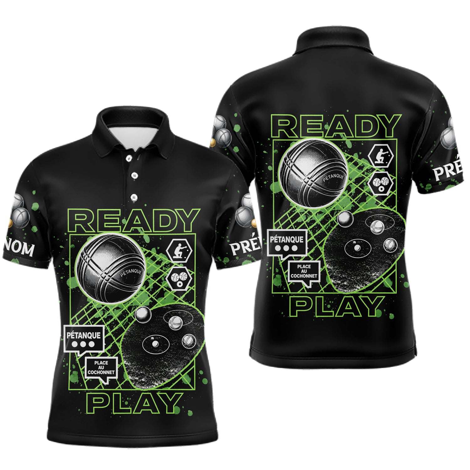 Polo Pétanque Noir Personnalisé - Collection Ready & Play - Polo Homme