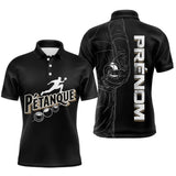 Polo Pétanque Noir Personnalisé - Design Main & Boules - Polo Homme