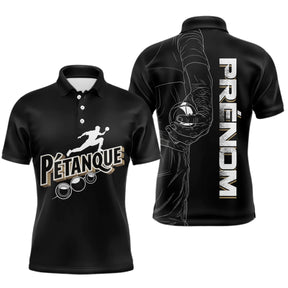 Polo Pétanque Noir Personnalisé - Design Main & Boules - Polo Homme