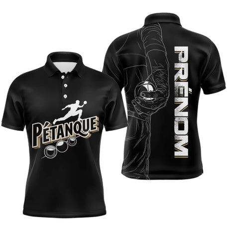 Polo Pétanque Noir Personnalisé - Design Main & Boules - Polo Homme