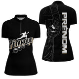 Polo Pétanque Noir Personnalisé - Design Main & Boules - Polo Zippé Femme