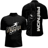 Polo Pétanque Noir Personnalisé - Design Main & Boules - Polo Zippé Homme