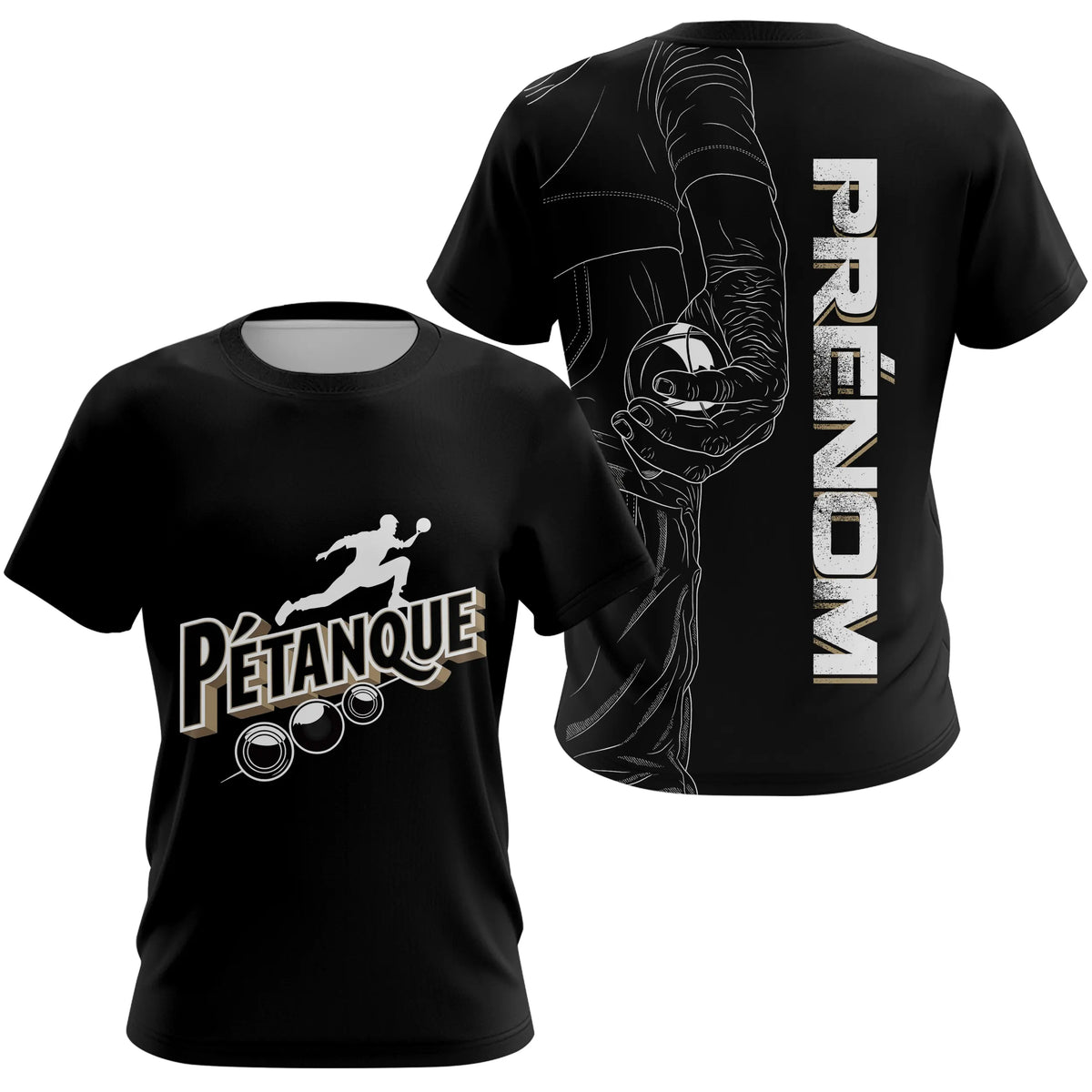 Polo Pétanque Noir Personnalisé - Design Main & Boules - T-Shirt Femme