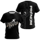 Polo Pétanque Noir Personnalisé - Design Main & Boules - T-Shirt Femme