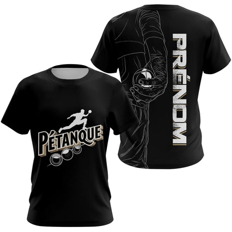 Polo Pétanque Noir Personnalisé - Design Main & Boules - T-Shirt Femme