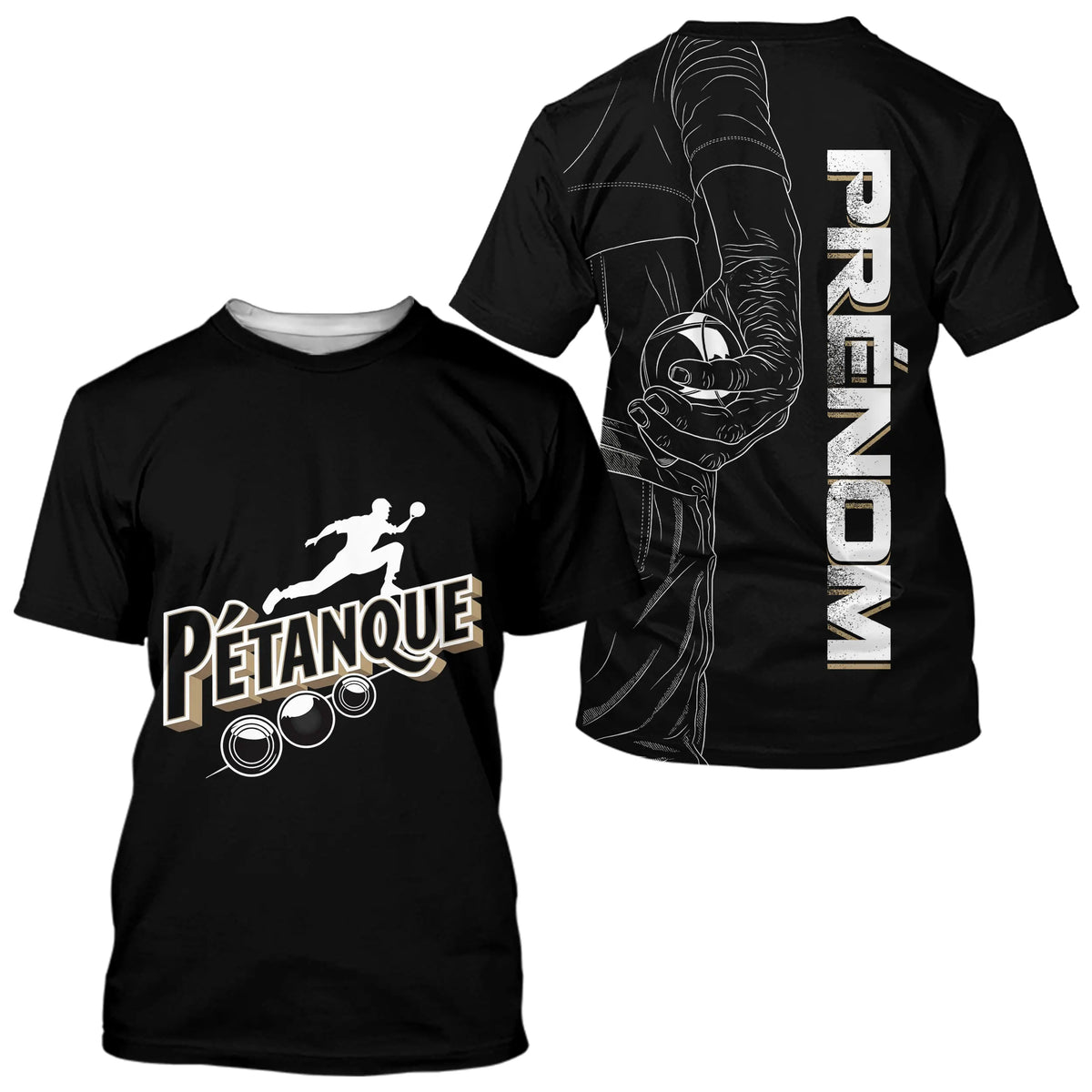 Polo Pétanque Noir Personnalisé - Design Main & Boules - T-Shirt Homme