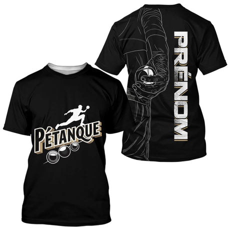 Polo Pétanque Noir Personnalisé - Design Main & Boules - T-Shirt Homme