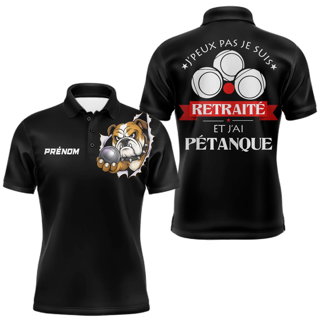 Polo Pétanque Noir Personnalisé - J'ai Pétanque Retraité - Polo Homme