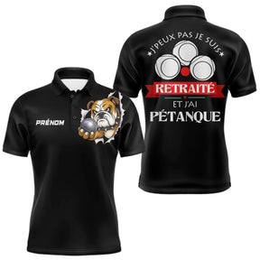 Polo Pétanque Noir Personnalisé - J'ai Pétanque Retraité - Polo Homme