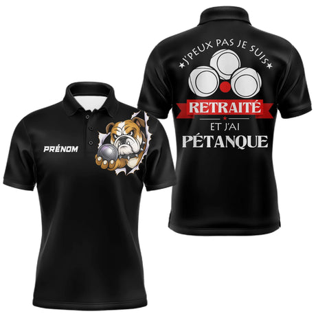 Polo Pétanque Noir Personnalisé - J'ai Pétanque Retraité - Polo Homme