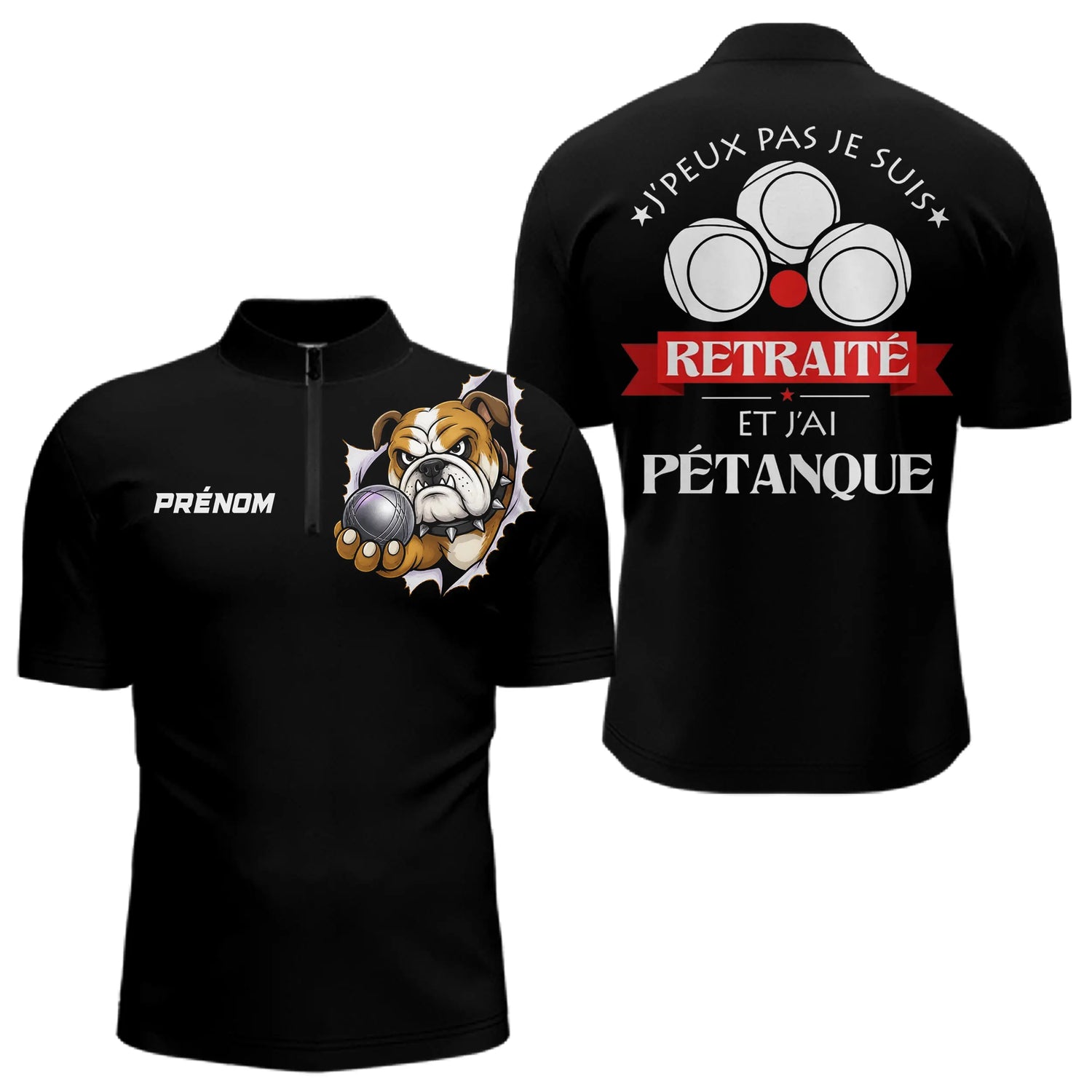 Polo Pétanque Noir Personnalisé - J'ai Pétanque Retraité - Polo Zippé Femme