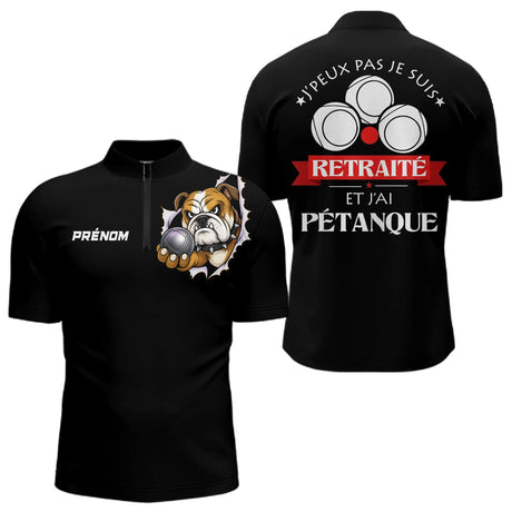 Polo Pétanque Noir Personnalisé - J'ai Pétanque Retraité - Polo Zippé Femme