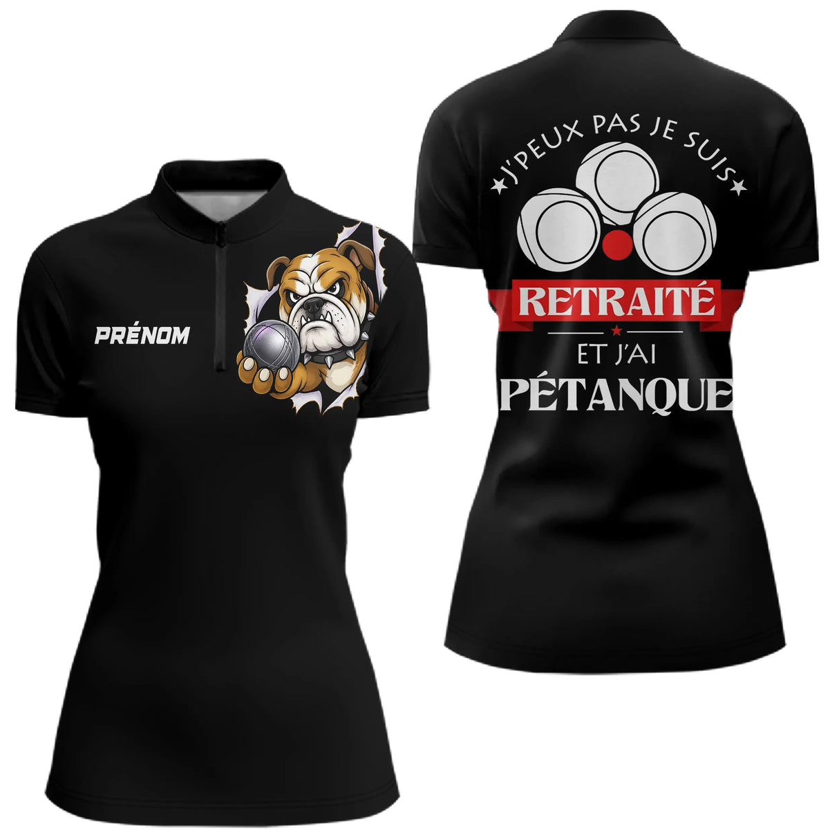 Polo Pétanque Noir Personnalisé - J'ai Pétanque Retraité - T-Shirt Homme