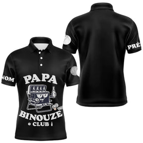 Polo Pétanque Noir Personnalisé - Papa Binouze Club - Polo Homme