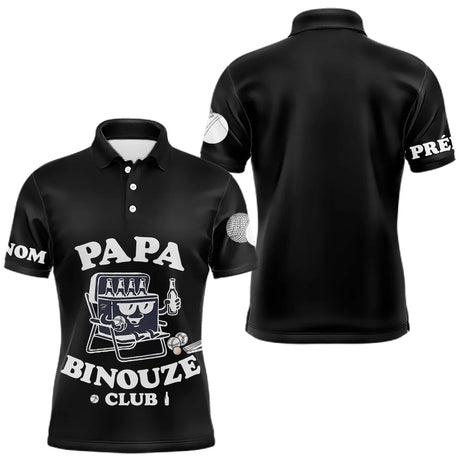 Polo Pétanque Noir Personnalisé - Papa Binouze Club - Polo Homme