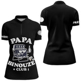Polo Pétanque Noir Personnalisé - Papa Binouze Club - Polo Zippé Femme