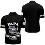 Polo Pétanque Noir Personnalisé - Papa Binouze Club - Polo Zippé Homme