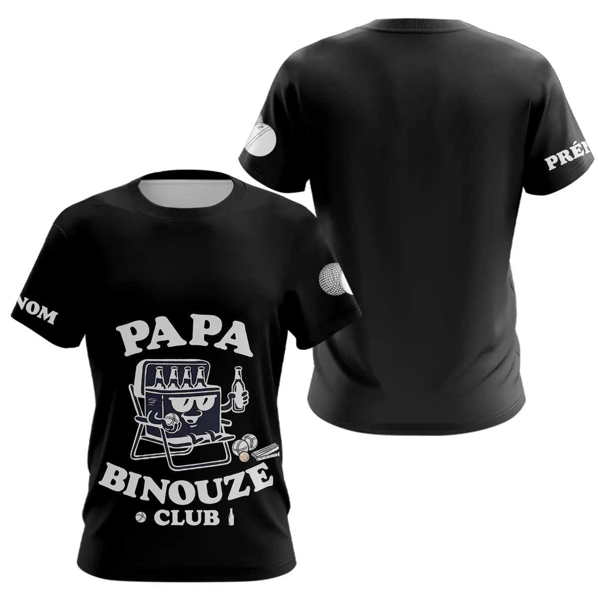 Polo Pétanque Noir Personnalisé - Papa Binouze Club - T-Shirt Femme