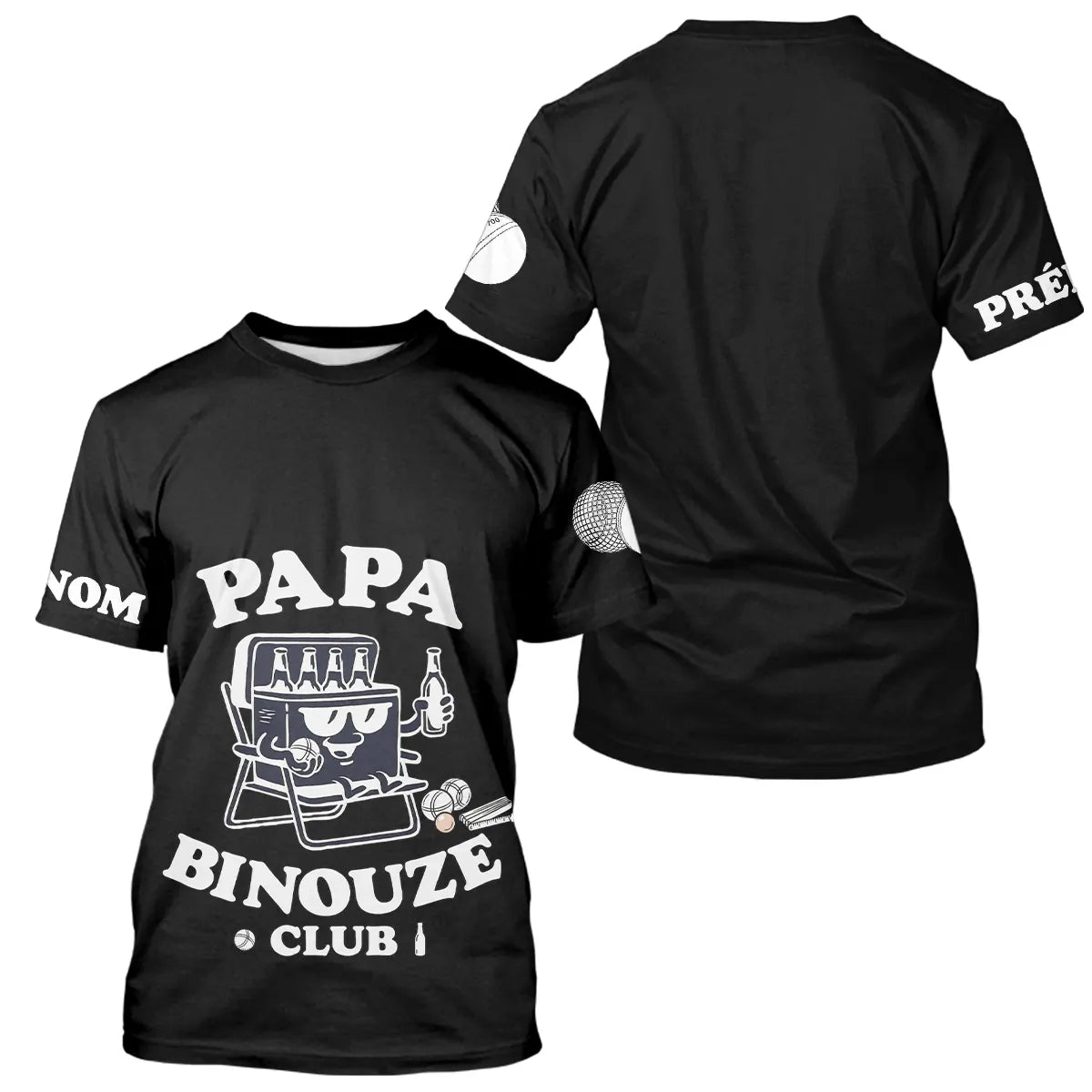 Polo Pétanque Noir Personnalisé - Papa Binouze Club - T-Shirt Homme