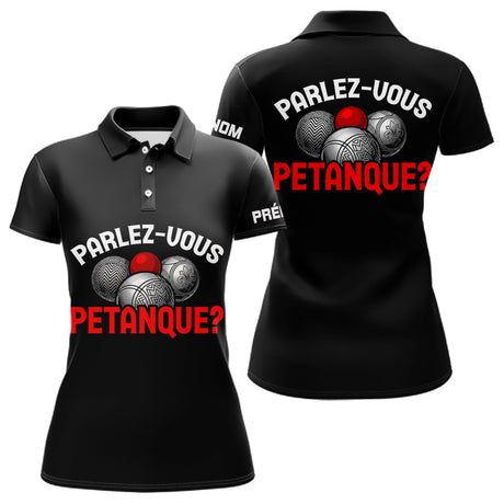 Polo Pétanque Noir Personnalisé - Parlez Vous Boules - Polo Femme