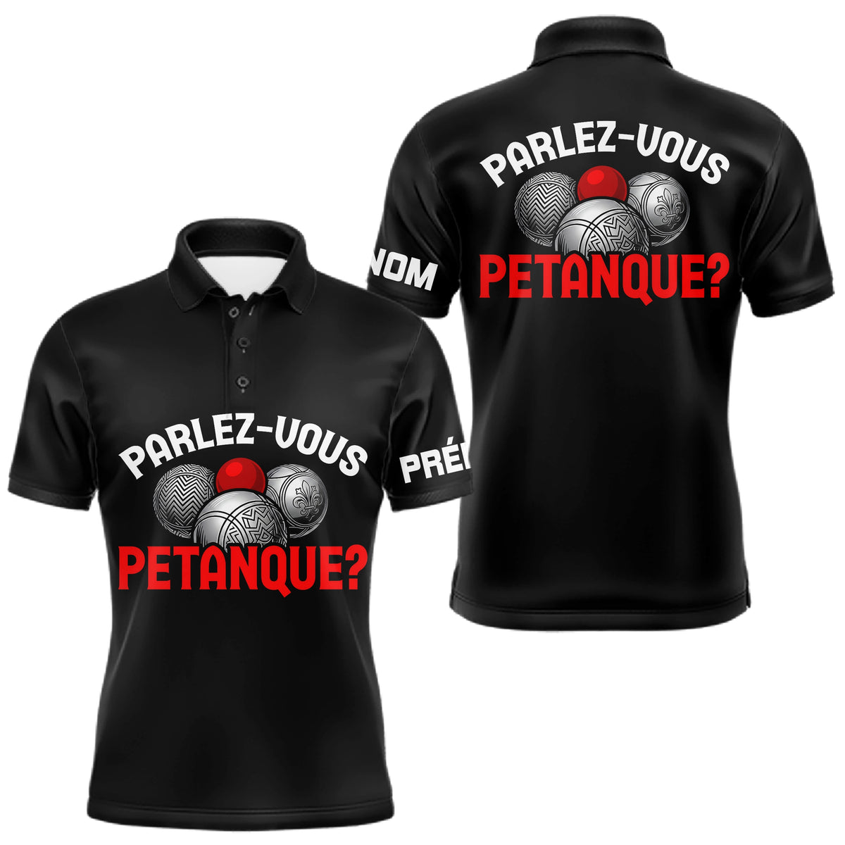 Polo Pétanque Noir Personnalisé - Parlez Vous Boules - Polo Homme