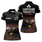 Polo Pétanque Noir Personnalisé - Équipe Capitaine Triplette - Polo Femme