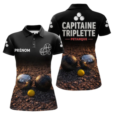 Polo Pétanque Noir Personnalisé - Équipe Capitaine Triplette - Polo Femme
