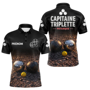 Polo Pétanque Noir Personnalisé - Équipe Capitaine Triplette - Polo Homme