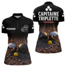 Polo Pétanque Noir Personnalisé - Équipe Capitaine Triplette - Polo Zippé Femme
