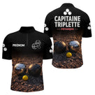 Polo Pétanque Noir Personnalisé - Équipe Capitaine Triplette - Polo Zippé Homme