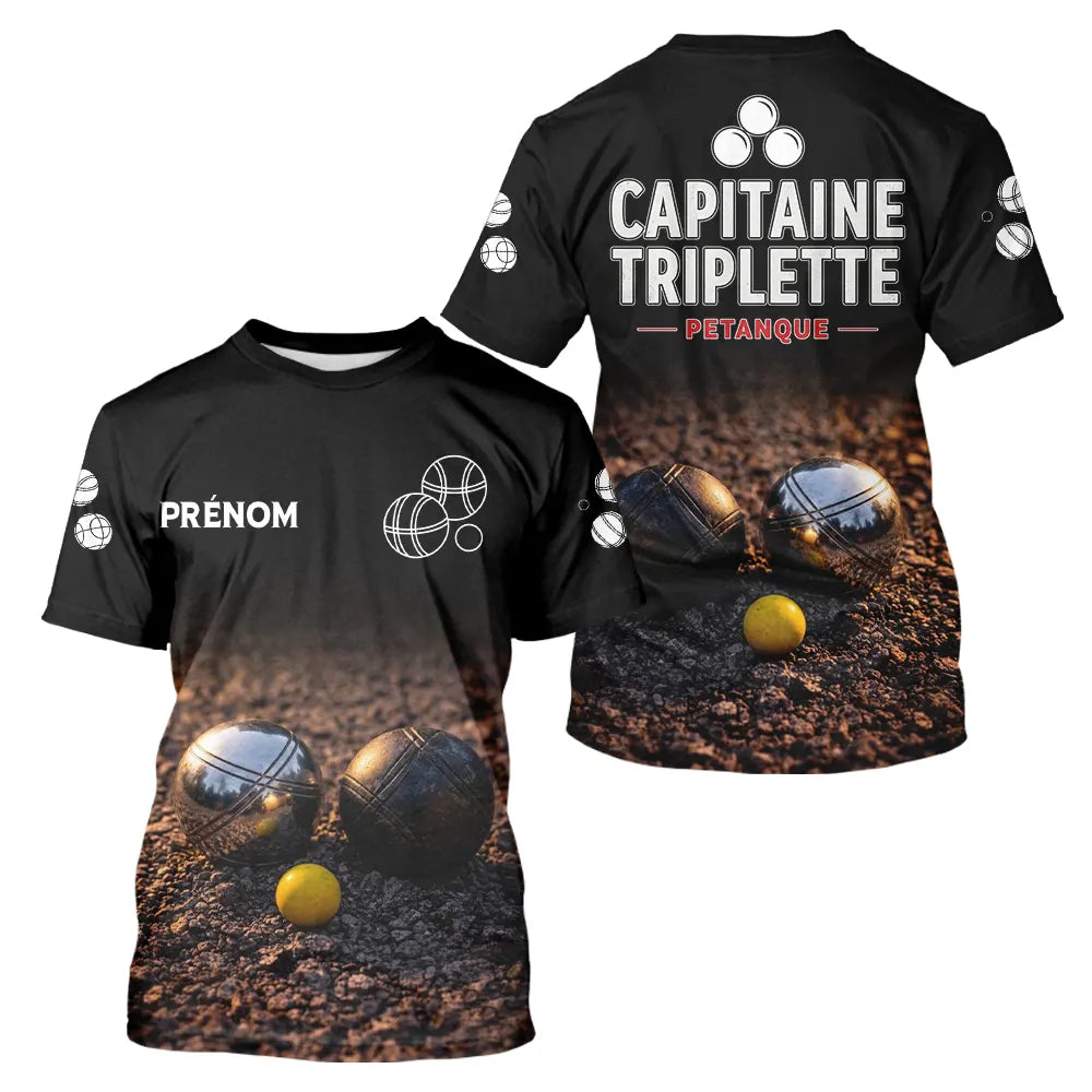 Polo Pétanque Noir Personnalisé - Équipe Capitaine Triplette - T-Shirt Homme